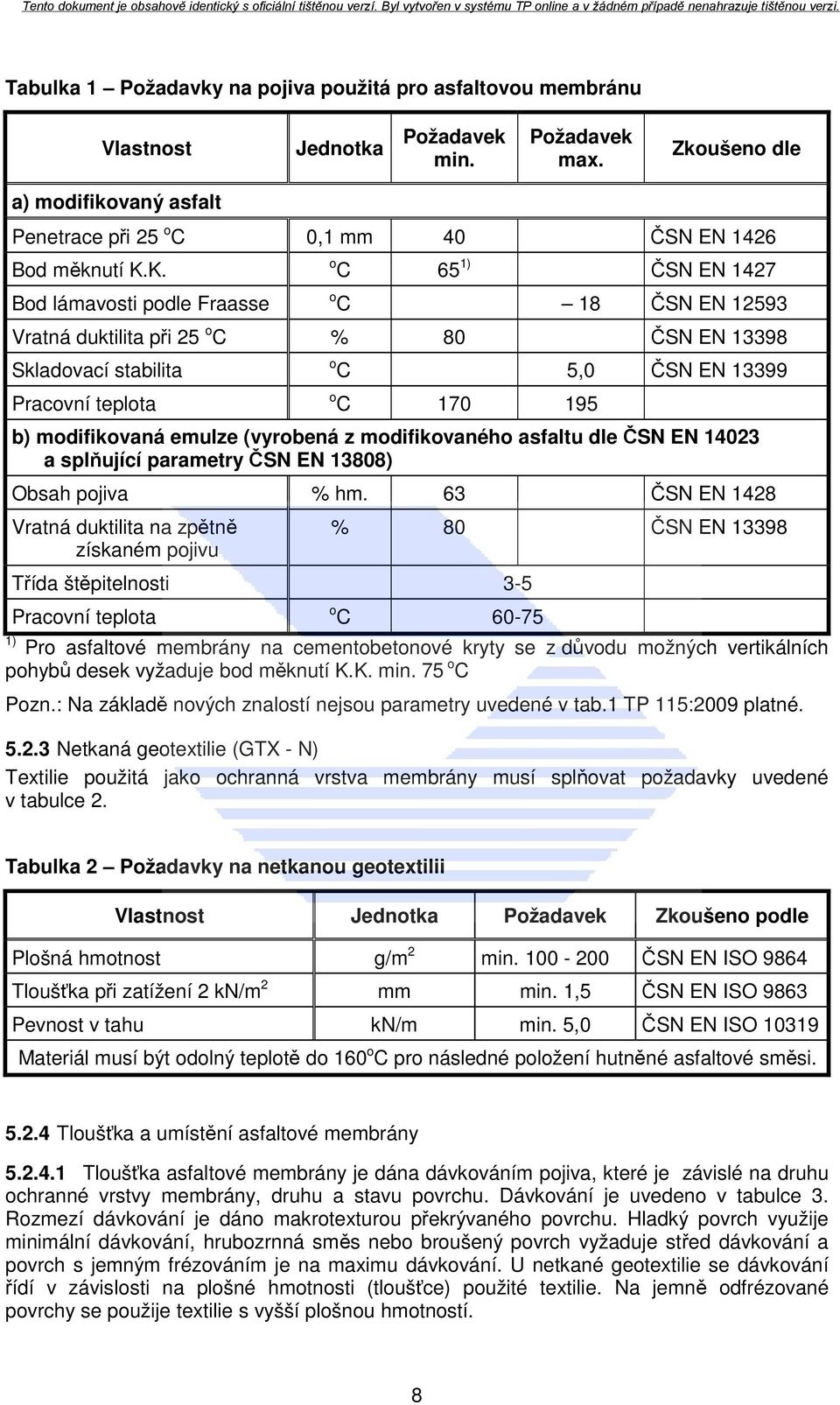 K. Bod lámavosti podle Fraasse o C 65 1) ČSN EN 1427 o C 18 ČSN EN 12593 Vratná duktilita při 25 o C % 80 ČSN EN 13398 Skladovací stabilita Pracovní teplota o C 5,0 ČSN EN 13399 o C 170 195 b)