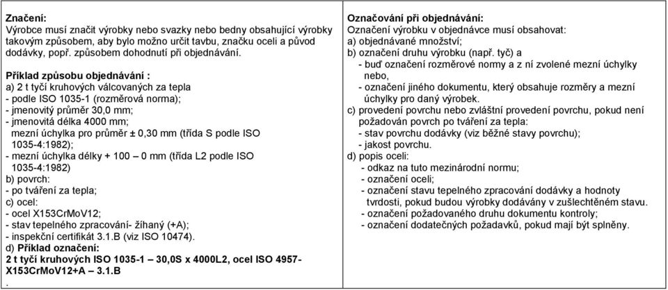 (třída S podle ISO 10354:198; mezní úchylka délky + 100 0 mm (třída L2 podle ISO 10354:198 b) povrch: po tváření za tepla; c) ocel: ocel X153CrMoV12; stav tepelného zpracování žíhaný (); inspekční