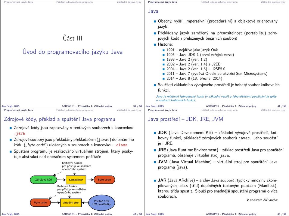 class Spuštění programu je realizováno virtuálním strojem, který poskytuje abstrakci nad operačním systémem počítače Java Obecný, vyšší, imperativní (procedurální) a objektově orientovaný jazyk