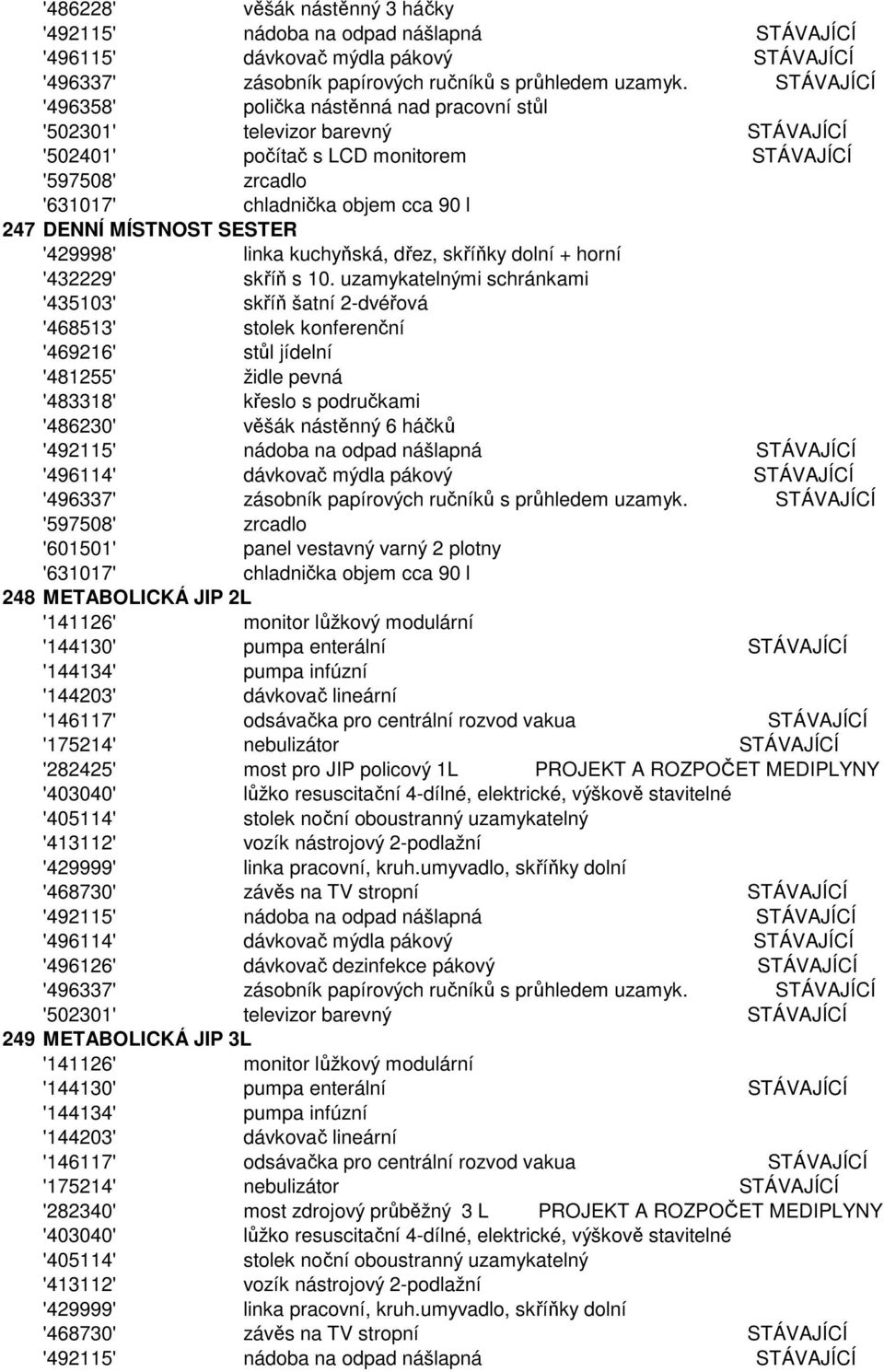 uzamykatelnými schránkami '435103' skříň šatní 2-dvéřová '468513' stolek konferenční '469216' stůl jídelní '481255' židle pevná '483318' křeslo s područkami '486230' věšák nástěnný 6 háčků '597508'