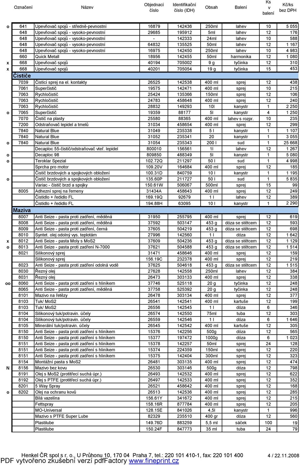 Upeňoač spojů 40194 705002 9 g tyčinka 12 310 x 668 Upeňoač spojů 40201 705054 19 g tyčinka 15 453 Čističe 7039 Čisticí sprej na el.