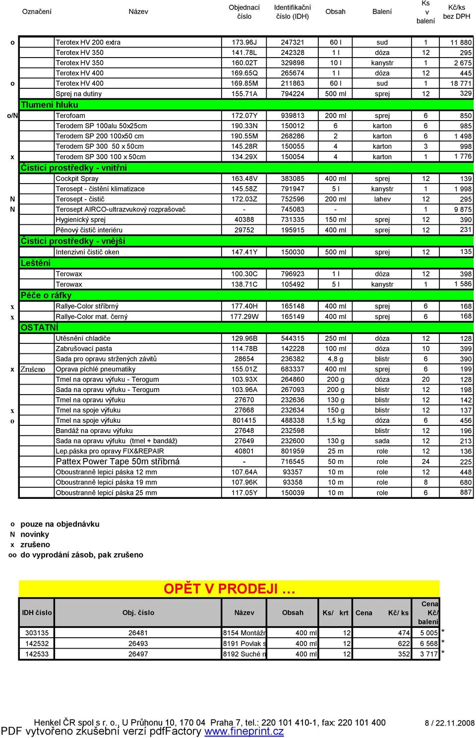 07Y 939813 200 ml sprej 6 850 Terodem SP 100alu 50x25cm 190.33N 150012 6 karton 6 985 Terodem SP 200 100x50 cm 190.55M 268286 2 karton 6 1 498 Terodem SP 300 50 x 50cm 145.