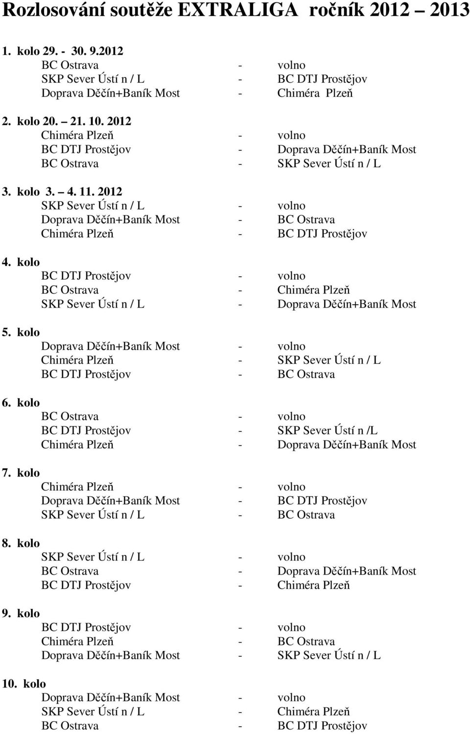 2012 SKP Sever Ústí n / L - volno Doprava Děčín+Baník Most - BC Ostrava Chiméra Plzeň - BC DTJ Prostějov 4.