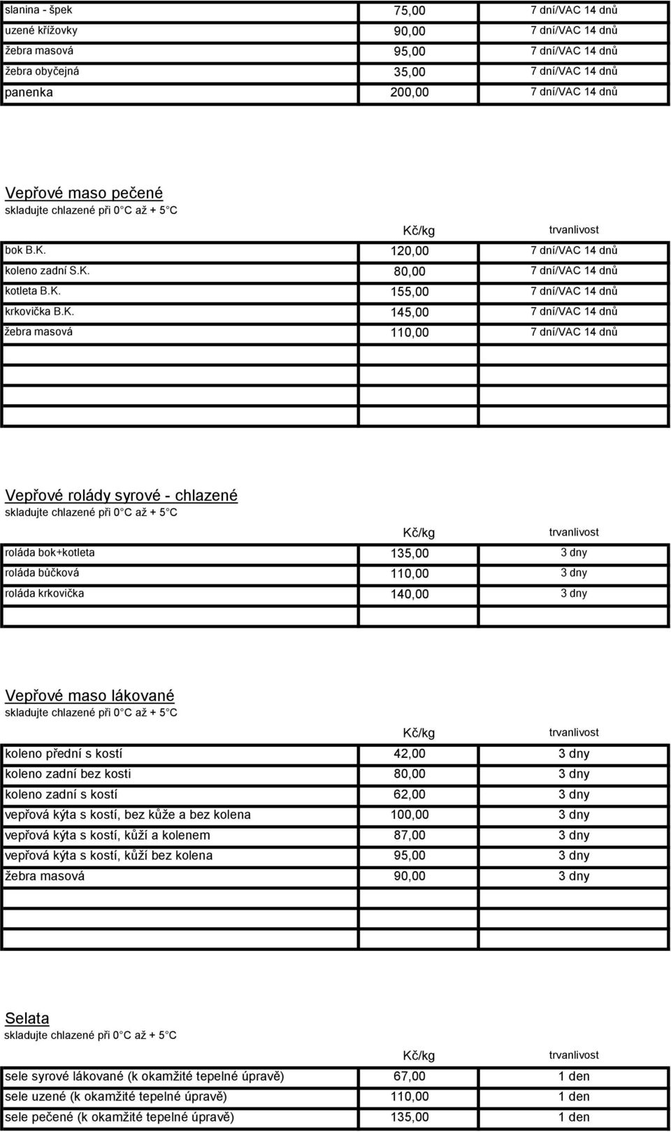 120,00 7 dní/vac 14 dnů koleno zadní S.K.