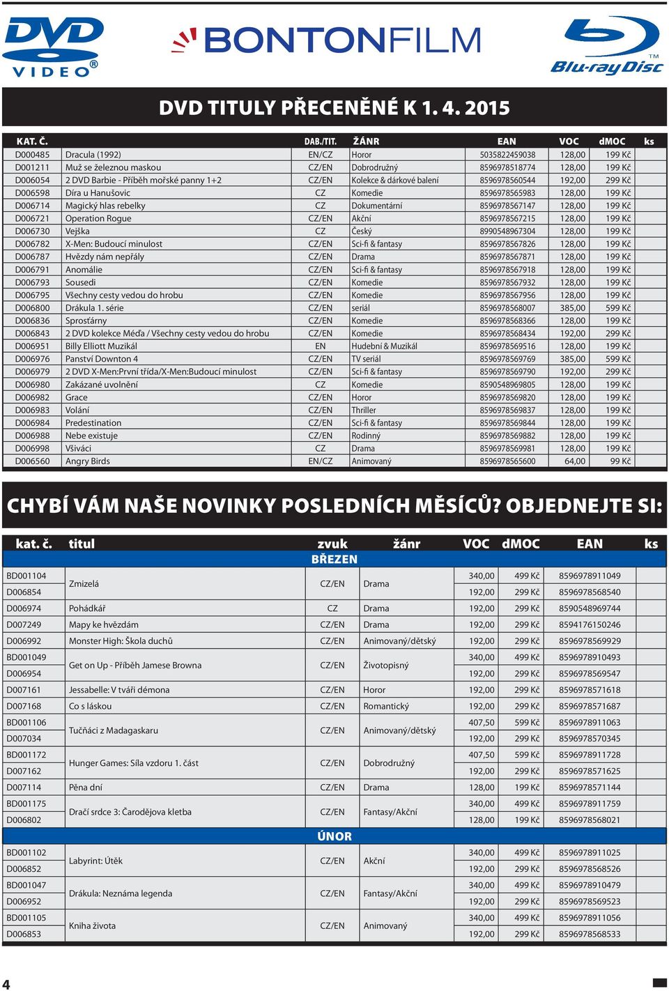 panny 1+2 CZ/EN Kolekce & dárkové balení 8596978560544 192,00 299 Kč D006598 Díra u Hanušovic CZ Komedie 8596978565983 128,00 199 Kč D006714 Magický hlas rebelky CZ Dokumentární 8596978567147 128,00
