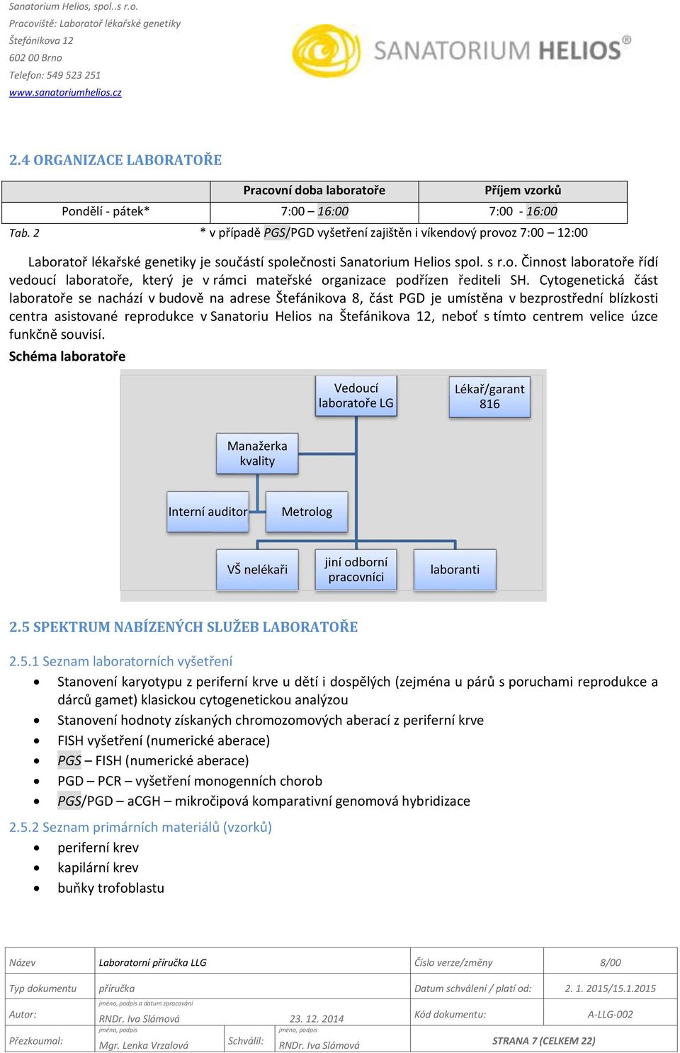 Cytogenetická část laboratoře se nachází v budově na adrese Štefánikova 8, část PGD je umístěna v bezprostřední blízkosti centra asistované reprodukce v Sanatoriu Helios na, neboť s tímto centrem