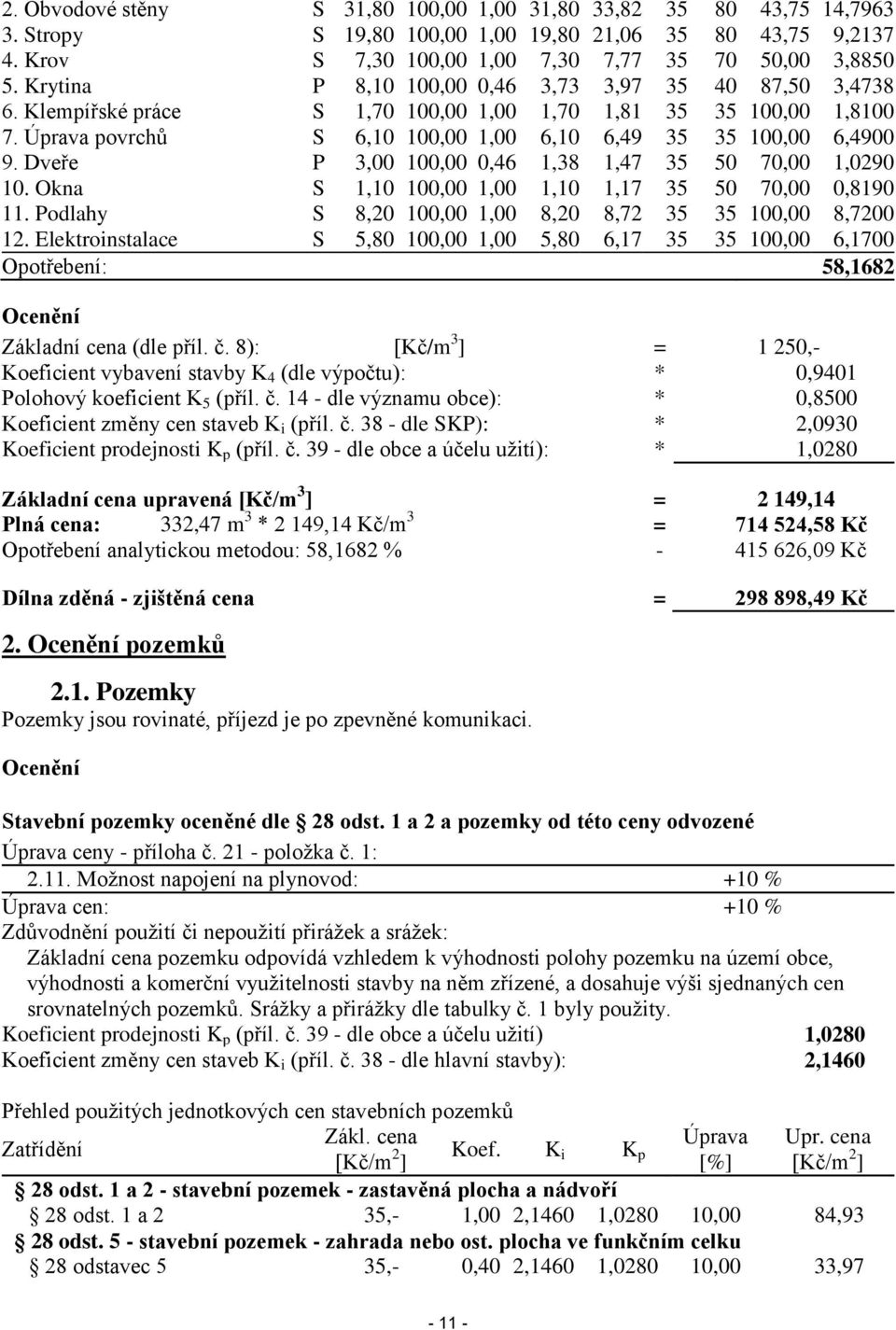 Dveře P 3,00 100,00 0,46 1,38 1,47 35 50 70,00 1,0290 10. Okna S 1,10 100,00 1,00 1,10 1,17 35 50 70,00 0,8190 11. Podlahy S 8,20 100,00 1,00 8,20 8,72 35 35 100,00 8,7200 12.