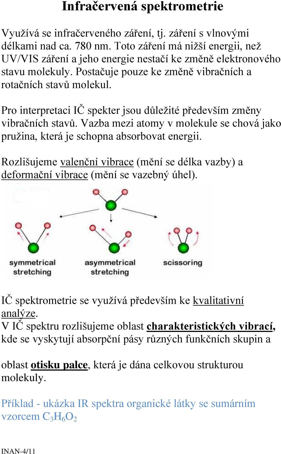 Pro interpretaci IČ spekter jsou důležité především změny vibračních stavů. Vazba mezi atomy v molekule se chová jako pružina, která je schopna absorbovat energii.