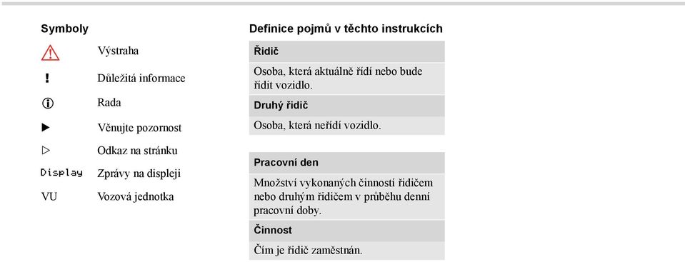 aktuálně řídí nebo bude řídit vozidlo. Druhý řidič Osoba, která neřídí vozidlo.