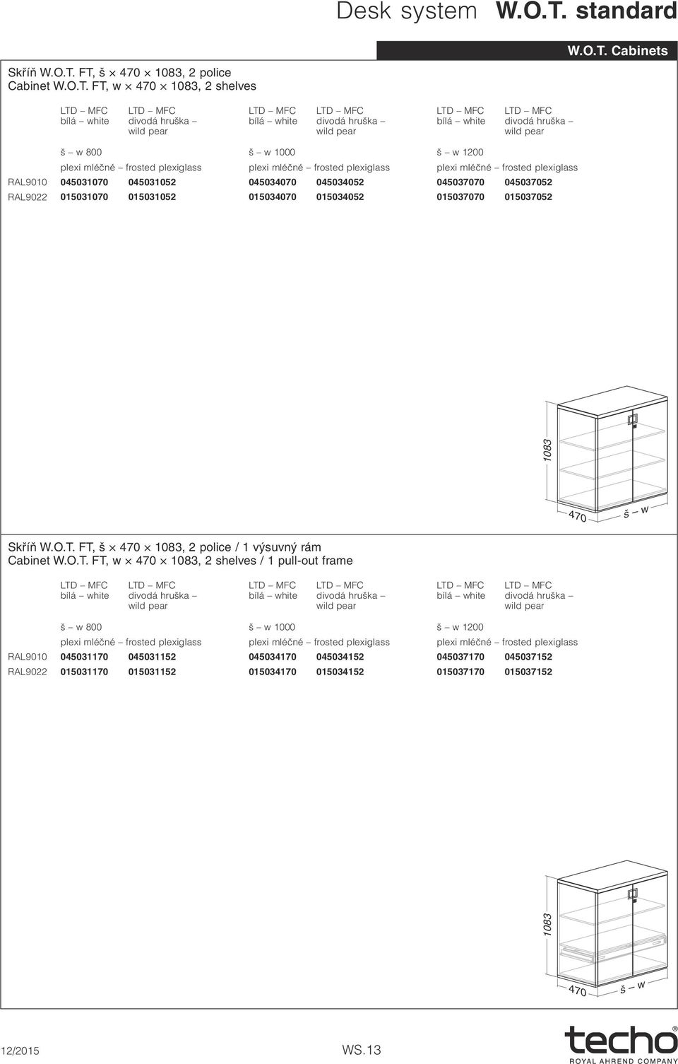 FT, š 1083, 2 police Cabinet W.O.T. FT, w 1083, 2 shelves W.O.T. Cabinets 1000 1200 RAL9010 045031070 045031052 045034070 045034052