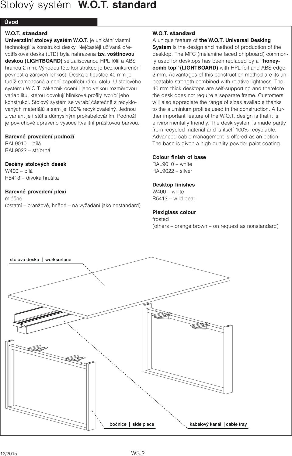 Deska o tloušťce 40 mm je tudíž samonosná a není zapotřebí rámu stolu. U stolového systému W.O.T.