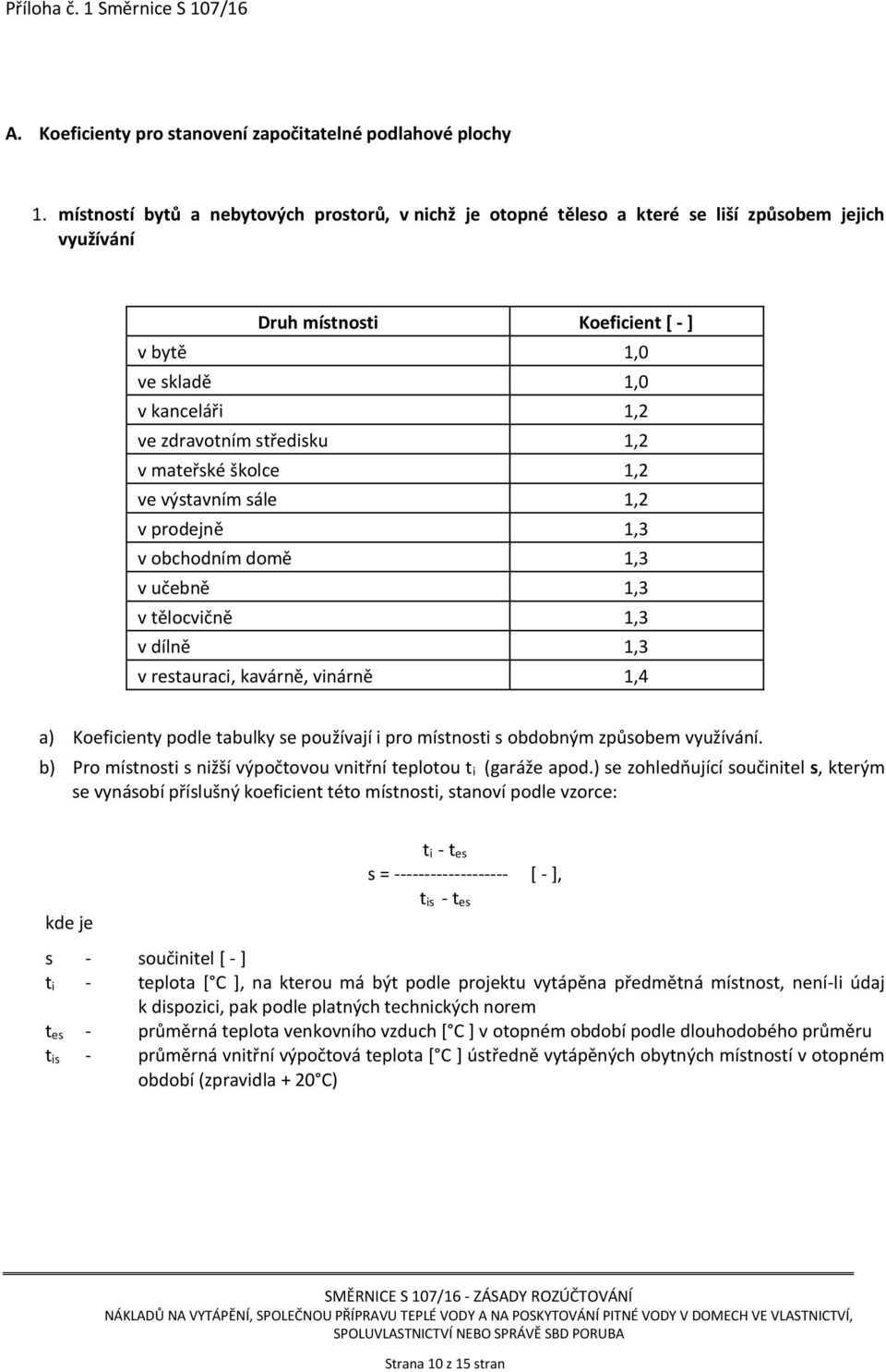 středisku 1,2 v mateřské školce 1,2 ve výstavním sále 1,2 v prodejně 1,3 v obchodním domě 1,3 v učebně 1,3 v tělocvičně 1,3 v dílně 1,3 v restauraci, kavárně, vinárně 1,4 a) Koeficienty podle tabulky