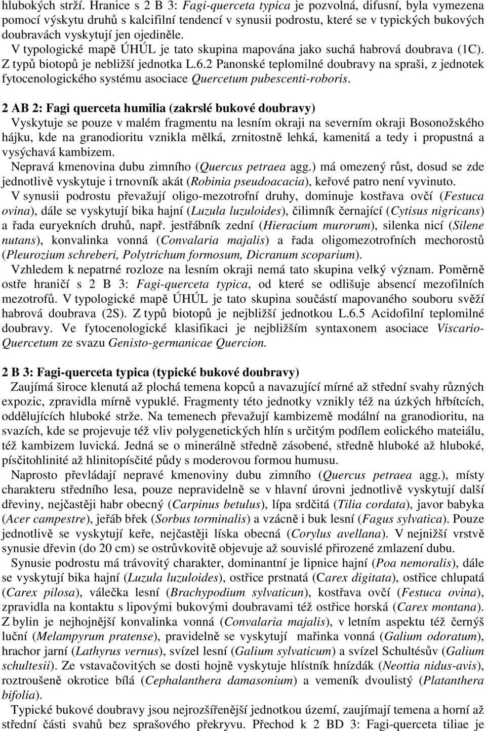 ojediněle. V typologické mapě ÚHÚL je tato skupina mapována jako suchá habrová doubrava (1C). Z typů biotopů je nebližší jednotka L.6.