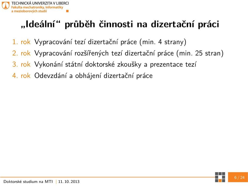 rok Vypracování rozšířených tezí dizertační práce (min. 25 stran) 3.