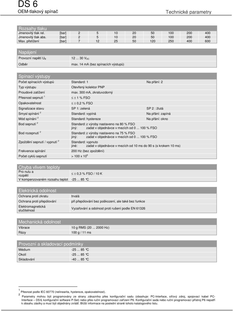 14 ma (bez spínacích výstupů) Spínací výstupy Počet spínacích výstupů Standard: 1 Na přání: 2 Typ výstupu Proudové zatížení Přesnost sepnutí 1 Opakovatelnost Otevřený kolektor PNP max.