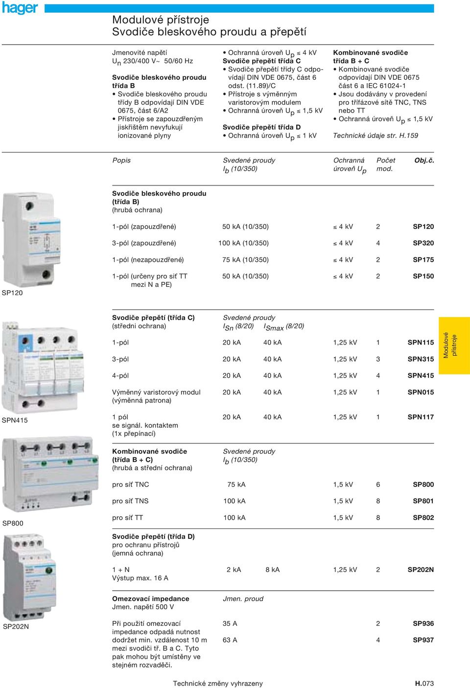 89)/ Přístroje s výměnným varistorovým modulem Ochranná úroveň U p 1,5 kv Svodiče přepětí třída Ochranná úroveň U p 1 kv Kombinované e třída Kombinované e odpovídají IN VE 0675 část 6 a IE 61024-1