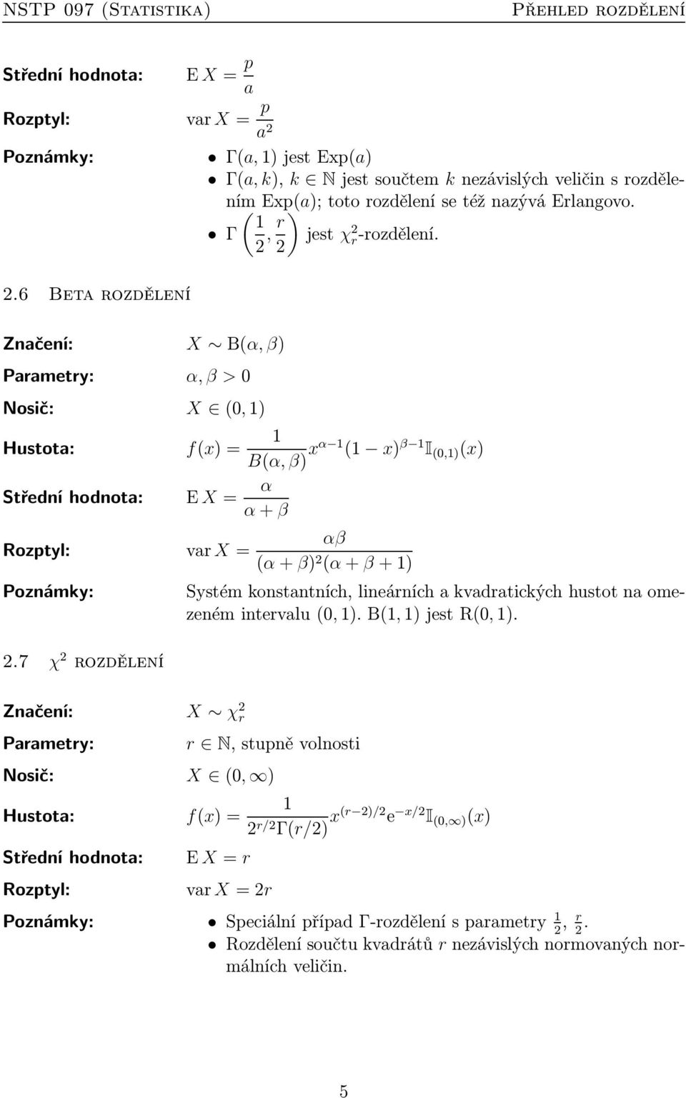 7 χ rozdělení αβ (α+β) (α+β+) Systém konstantních, lineárních a kvadratických hustot na omezenémintervalu(0,).b(,)jestr(0,).