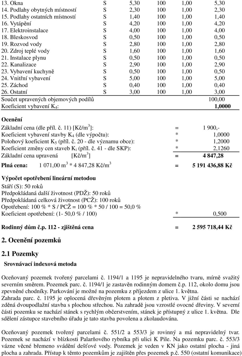 Vybavení kuchyně S 0,50 100 0,50 24. Vnitřní vybavení S 5,00 100 5,00 25. Záchod S 0,40 100 0,40 26.