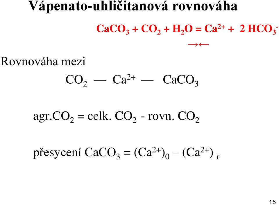 CO 2 Ca 2+ CaCO agr.co 2 = celk. CO 2 - rovn.