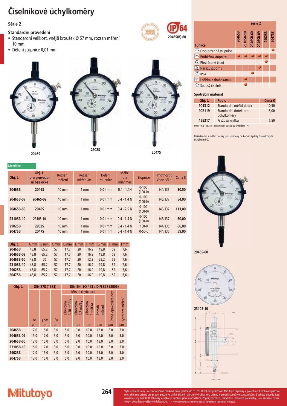 Standardní měřicí dotek 10,50 902119 Standardní dotek pro 15,00 úchylkoměry 125317 Pryžová krytka 5,50 902119 a 125317 : Pro model 2046S-60 (model s IP) Příslušenství a měřicí doteky jsou uvedeny na