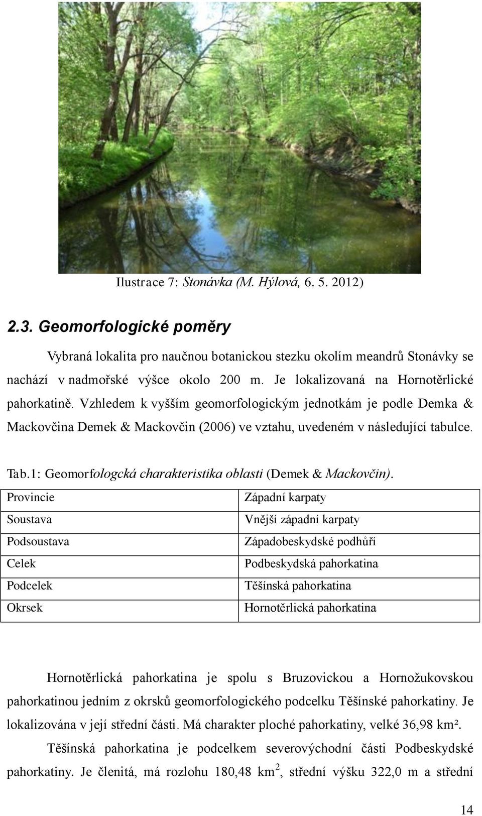1: Geomorfologcká charakteristika oblasti (Demek & Mackovčin).