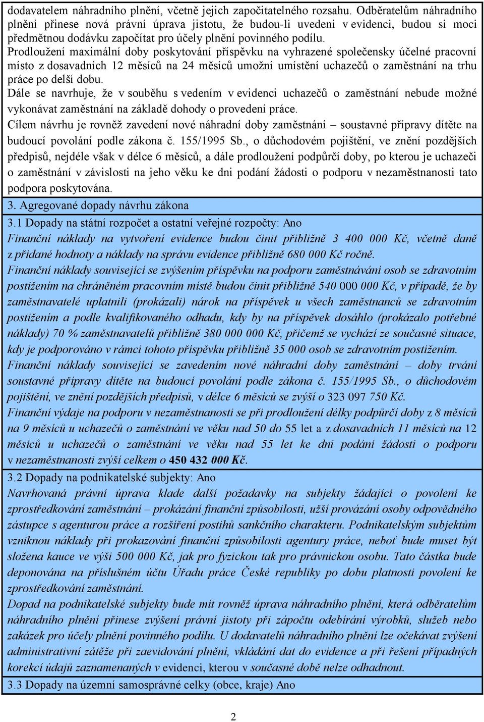 Prodloužení maximální doby poskytování příspěvku na vyhrazené společensky účelné pracovní místo z dosavadních 12 měsíců na 24 měsíců umožní umístění uchazečů o zaměstnání na trhu práce po delší dobu.