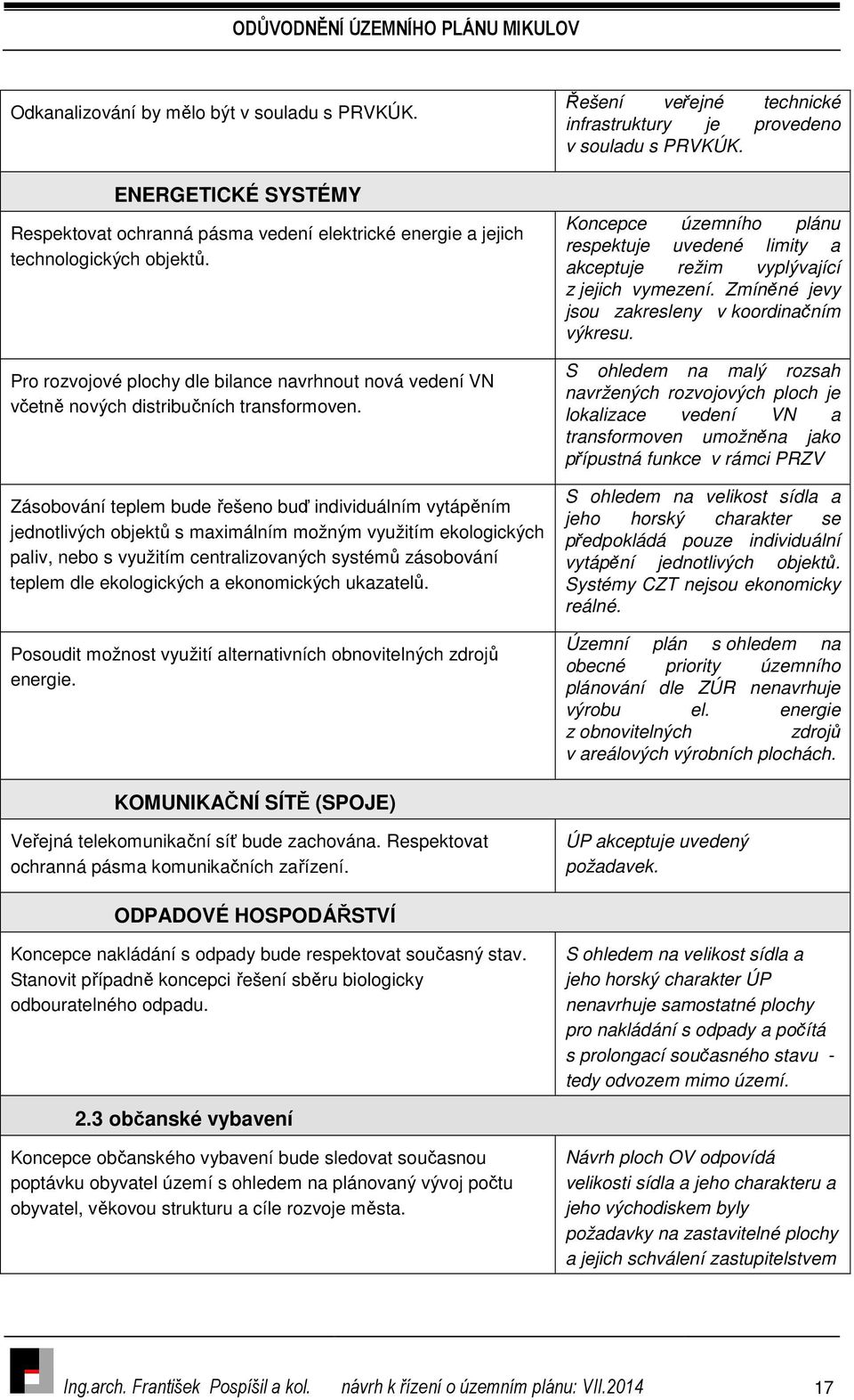 Zásobování teplem bude řešeno buď individuálním vytápěním jednotlivých objektů s maximálním možným využitím ekologických paliv, nebo s využitím centralizovaných systémů zásobování teplem dle