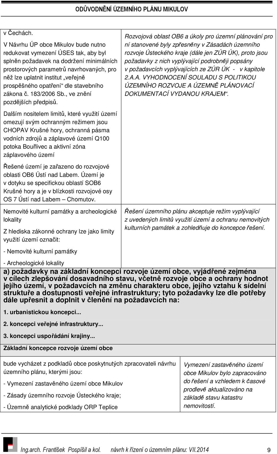 prospěšného opatření dle stavebního zákona č. 183/2006 Sb., ve znění pozdějších předpisů.