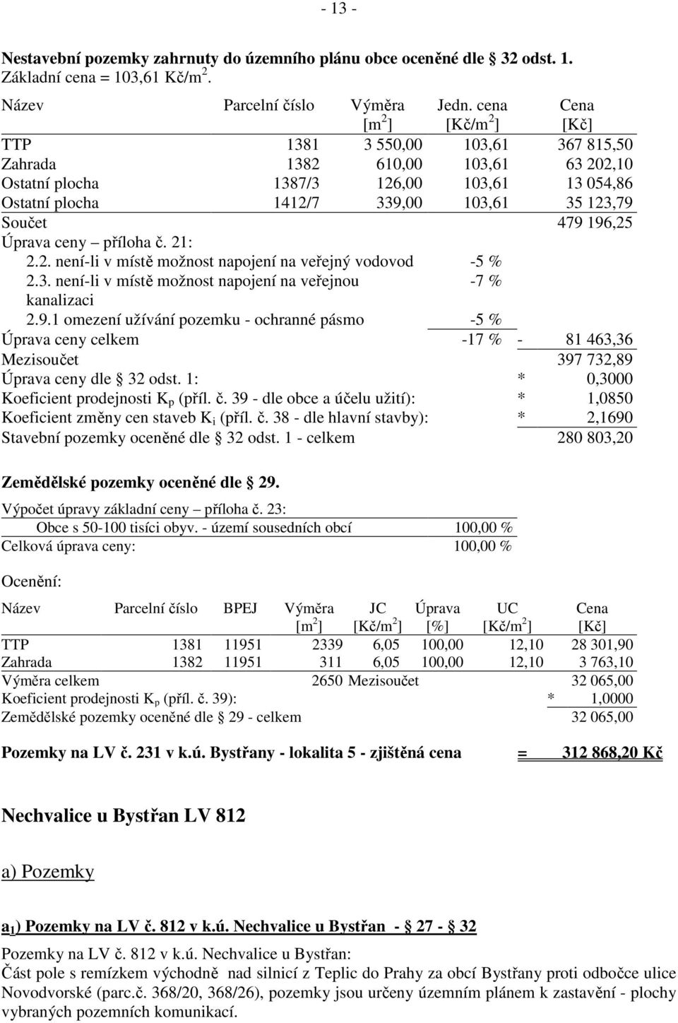 příloha č. 21: 2.2. není-li v místě možnost napojení na veřejný vodovod -5 % 2.3. není-li v místě možnost napojení na veřejnou -7 % kanalizaci 2.9.