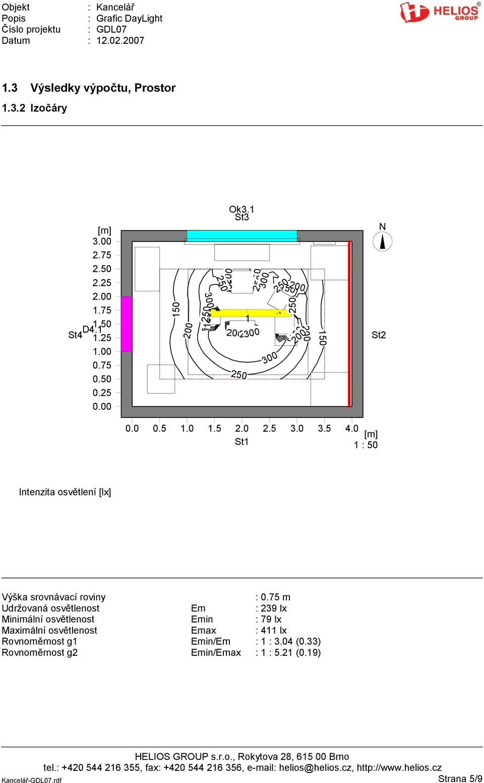 0 St1 1 : 50 Intenzita osvětlení [lx] Výška srovnávací roviny : 0.