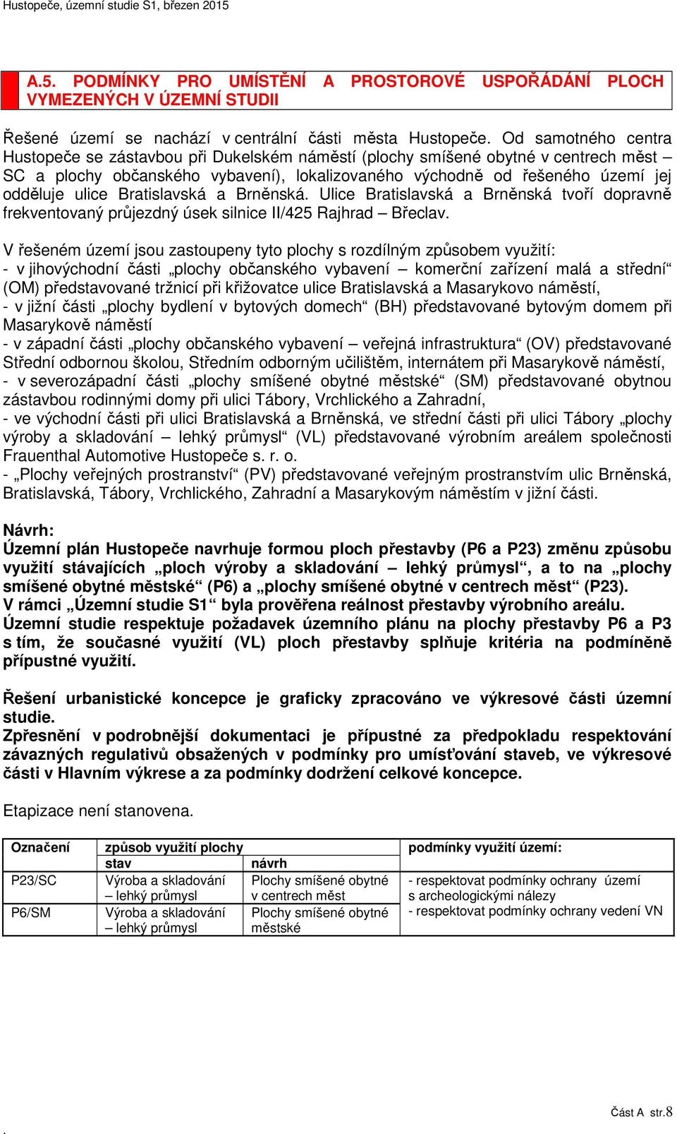 tvoří dopravně frekventovaný průjezdný úsek silnice II/425 Rajhrad Břeclav V řešeném území jsou zastoupeny tyto plochy s rozdílným způsobem využití: - v jihovýchodní části plochy občanského vybavení
