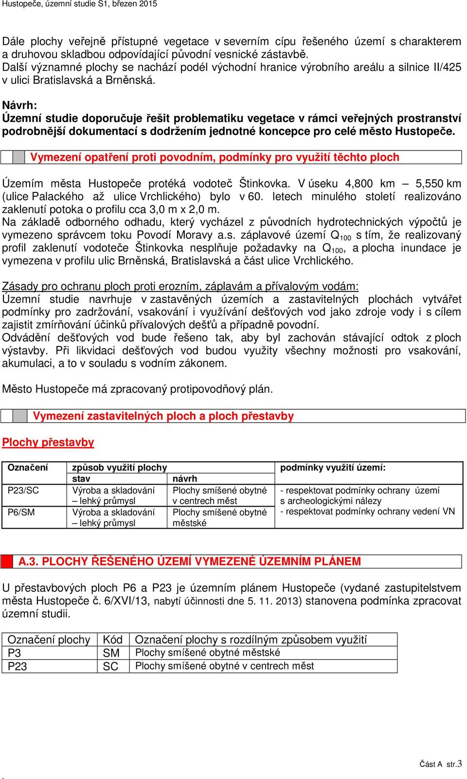 koncepce pro celé město Hustopeče Vymezení opatření proti povodním, podmínky pro využití těchto ploch Územím města Hustopeče protéká vodoteč Štinkovka V úseku 4,800 km 5,550 km (ulice Palackého až