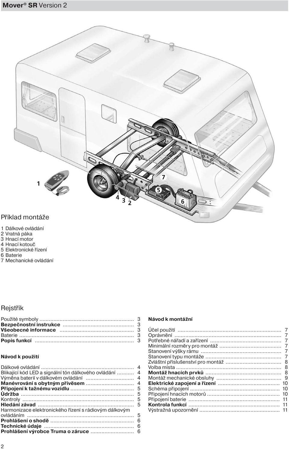.. 4 Výměna baterií v dálkovém ovládání... 4 Manévrování s obytným přívěsem... 4 Připojení k tažnému vozidlu... 5 Údržba... 5 Kontroly... 5 Hledání závad.