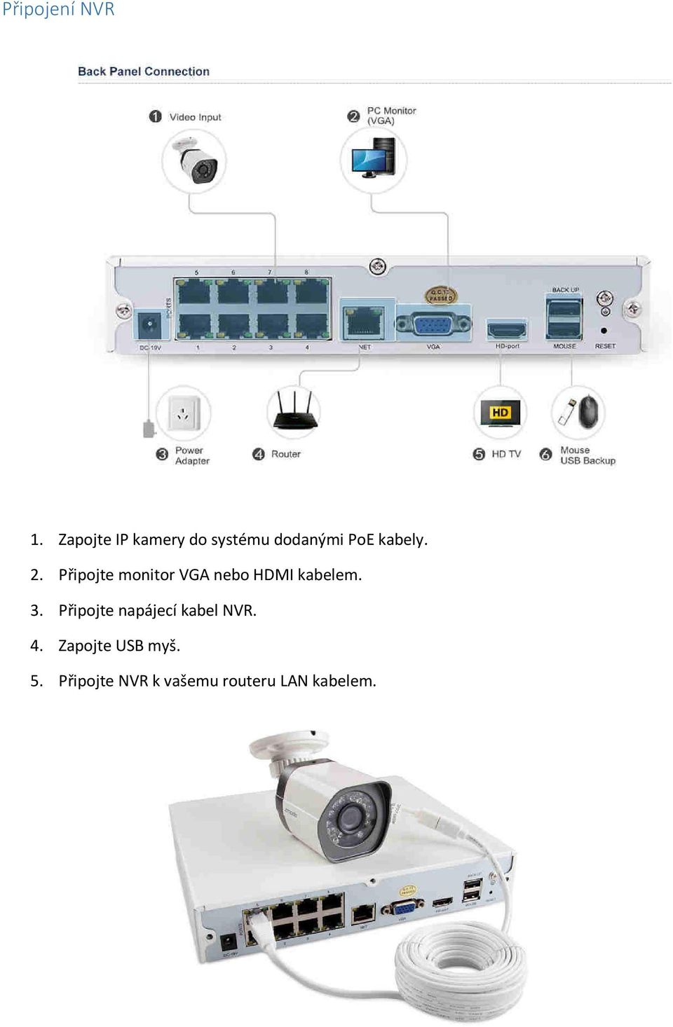 Připojte monitor VGA nebo HDMI kabelem. 3.