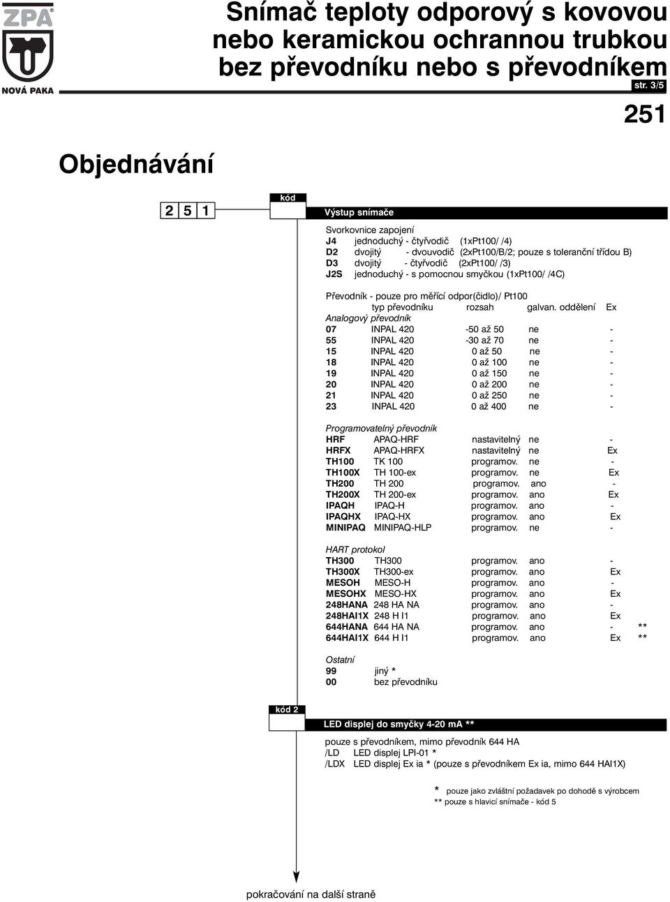 jednoduchý - s pomocnou smyčkou (1xPt100/ /4C) Převodník - pouze pro měřící odpor(čidlo)/ Pt100 typ převodníku rozsah galvan.