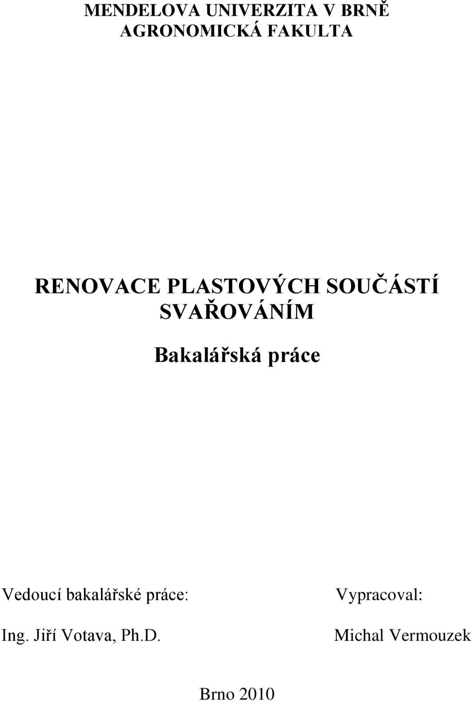 Bakalářská práce Vedoucí bakalářské práce: Ing.