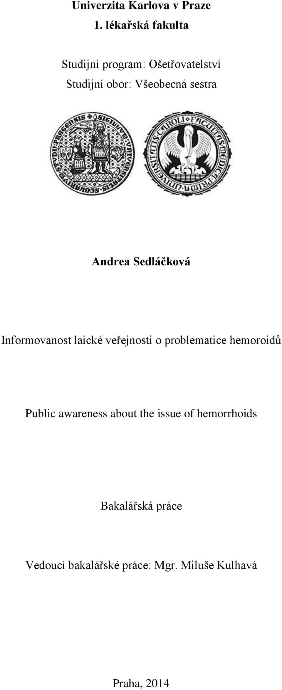 sestra Andrea Sedláčková Informovanost laické veřejnosti o problematice