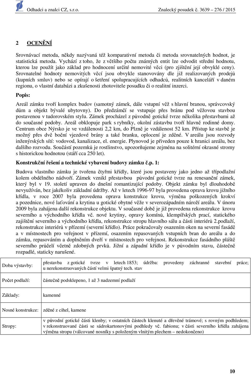 Srovnatelné hodnoty nemovitých věcí jsou obvykle stanovovány dle již realizovaných prodejů (kupních smluv) nebo se opírají o šetření spolupracujících odhadců, realitních kanceláří v daném regionu, o