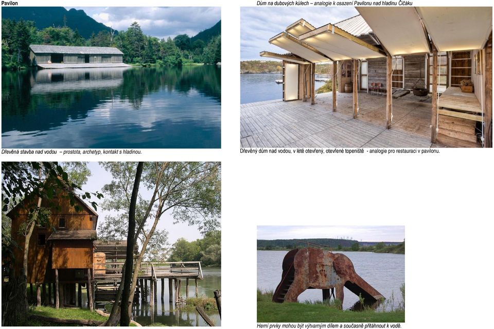Dřevěný dům nad vodou, v létě otevřený, otevřené topeniště - analogie pro