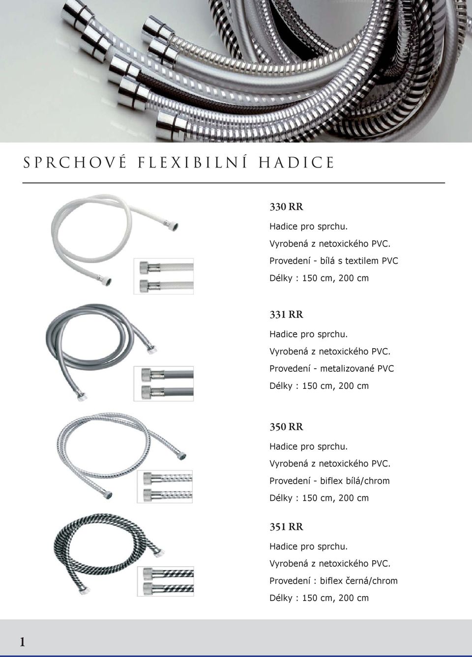 Provedení - metalizované PVC 350 RR Hadice pro sprchu.