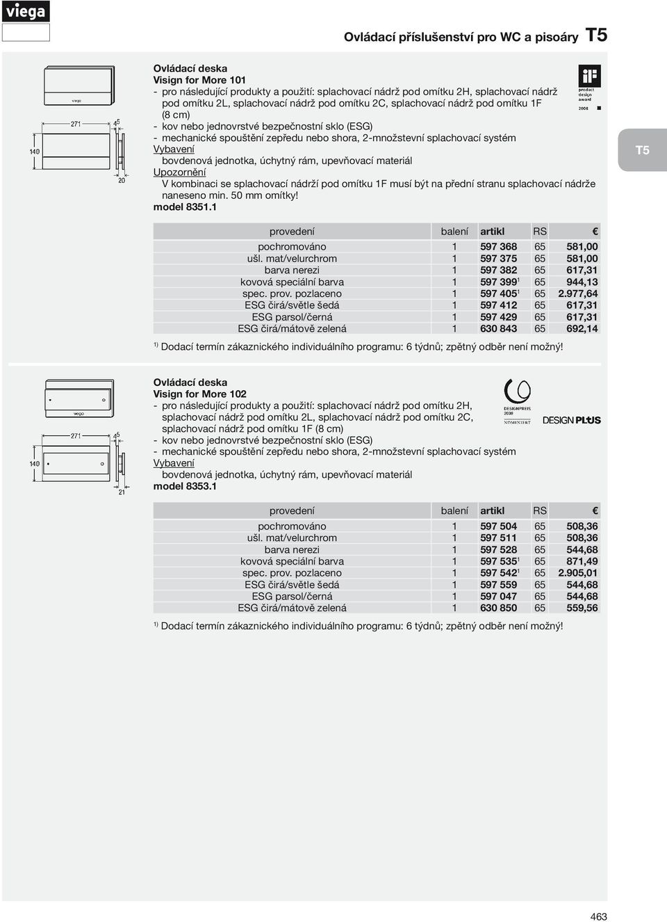 rám, V kombinaci se splachovací nádrží pod omítku 1F musí být na přední stranu splachovací nádrže naneseno min. 50 mm omítky! model 8351.1 T5 pochromováno 1 597 368 65 581,00 ušl.