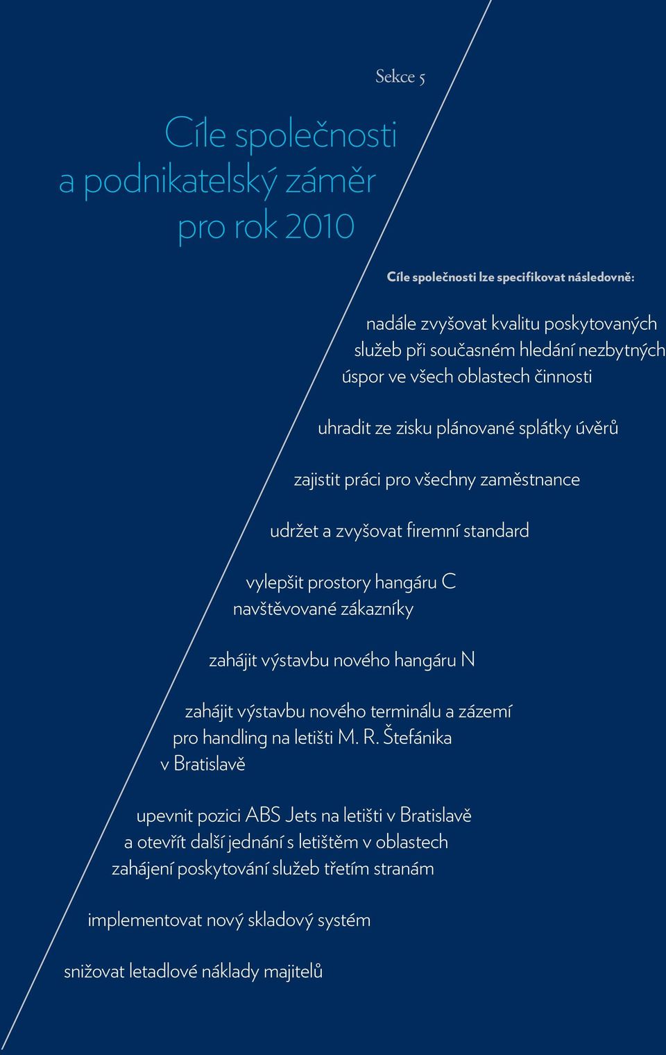 navštěvované zákazníky zahájit výstavbu nového hangáru N zahájit výstavbu nového terminálu a zázemí pro handling na letišti M. R.