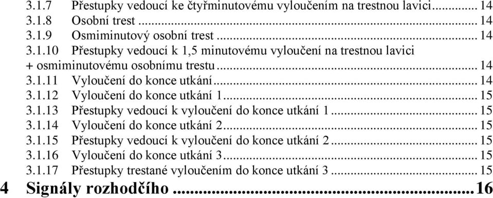 .. 15 3.1.15 Přestupky vedoucí k vyloučení do konce utkání 2... 15 3.1.16 Vyloučení do konce utkání 3... 15 3.1.17 Přestupky trestané vyloučením do konce utkání 3.