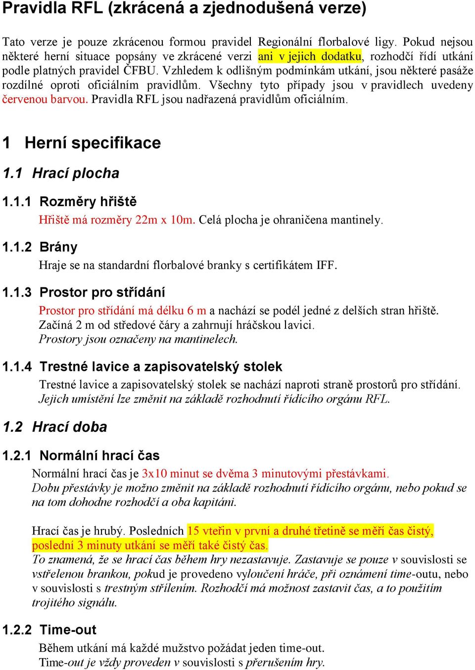 Vzhledem k odlišným podmínkám utkání, jsou některé pasáže rozdílné oproti oficiálním pravidlům. Všechny tyto případy jsou v pravidlech uvedeny červenou barvou.