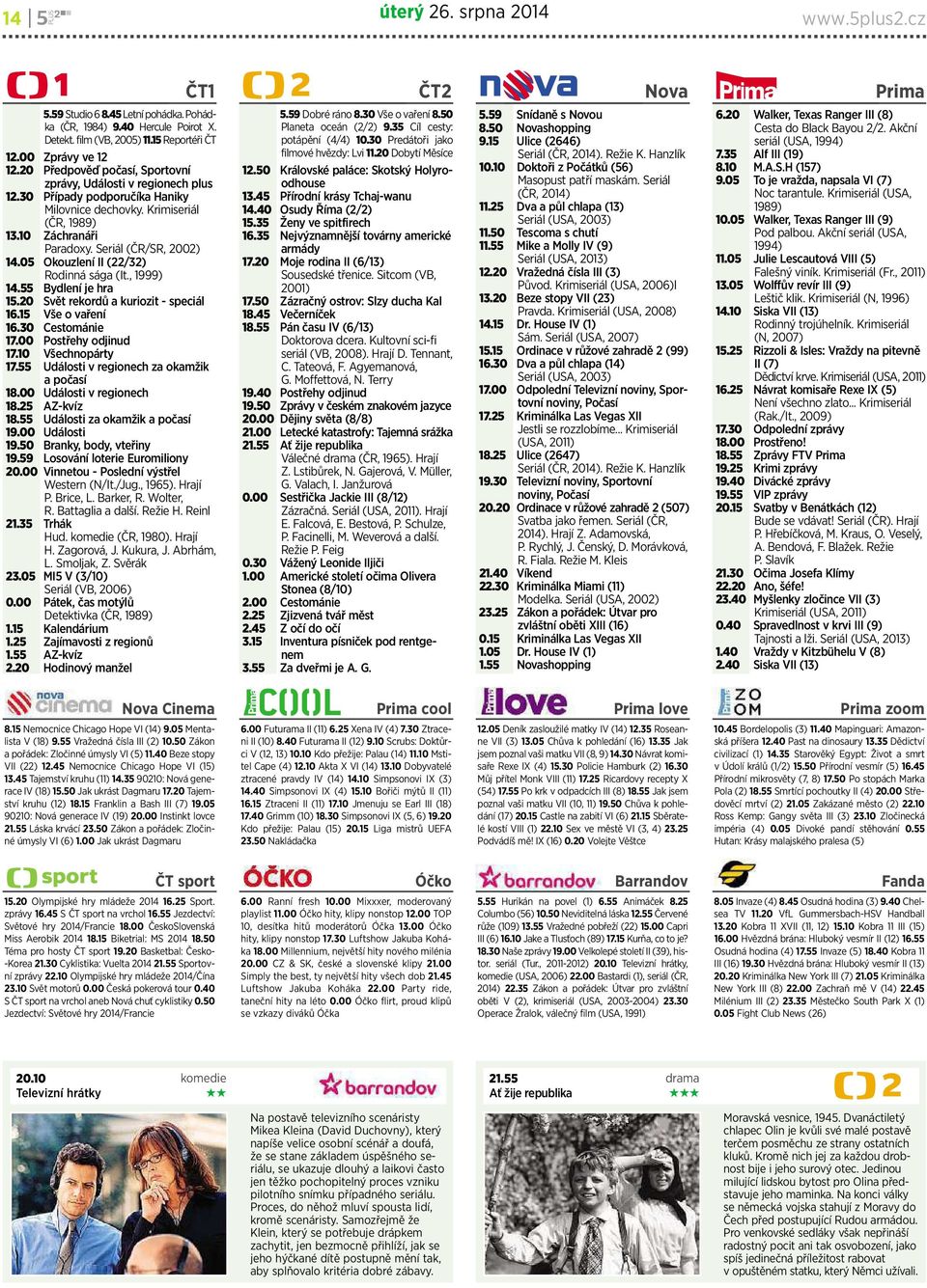 05 Okouzlení II (22/32) Rodinná sága (It., 1999) 14.55 Bydlení je hra 15.20 Svět rekordůakuriozit-speciál 16.15 Všeovaření 16.30 Cestománie 17.00 Postřehy odjinud 17.10 Všechnopárty 17.