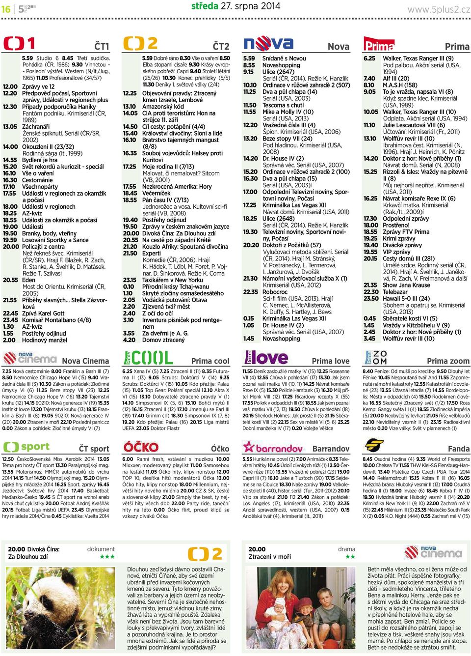 05 Záchranáři Ženské spiknutí. Seriál (ČR/SR, 2002) 14.00 Okouzlení II (23/32) Rodinná sága (It., 1999) 14.55 Bydlení je hra 15.20 Svět rekordůakuriozit-speciál 16.10 Všeovaření 16.30 Cestománie 17.