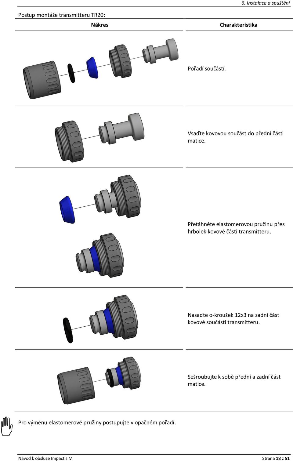 Přetáhněte elastomerovou pružinu přes hrbolek kovové části transmitteru.