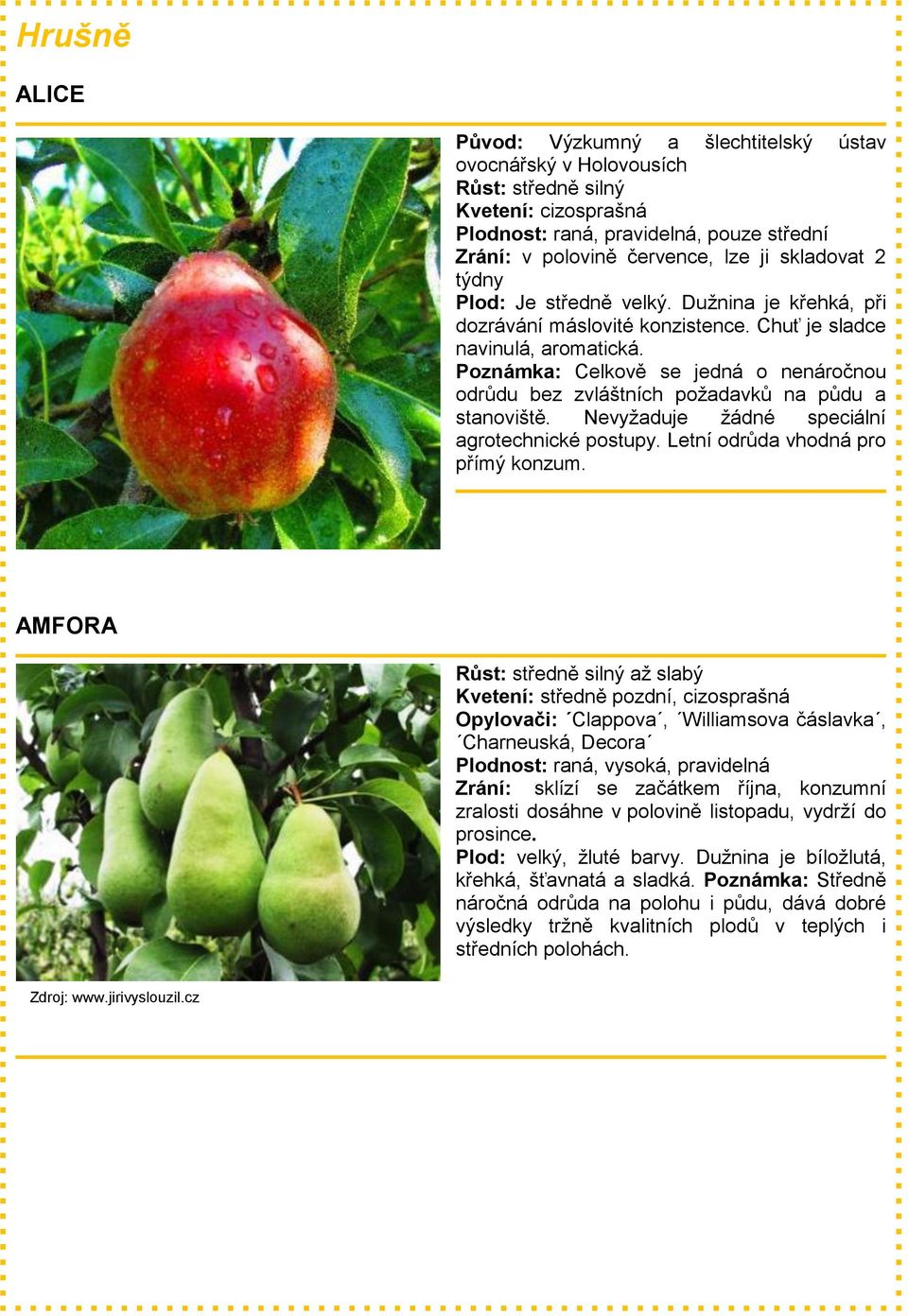 Nevyžaduje žádné speciální agrotechnické postupy. Letní odrůda vhodná pro přímý konzum.