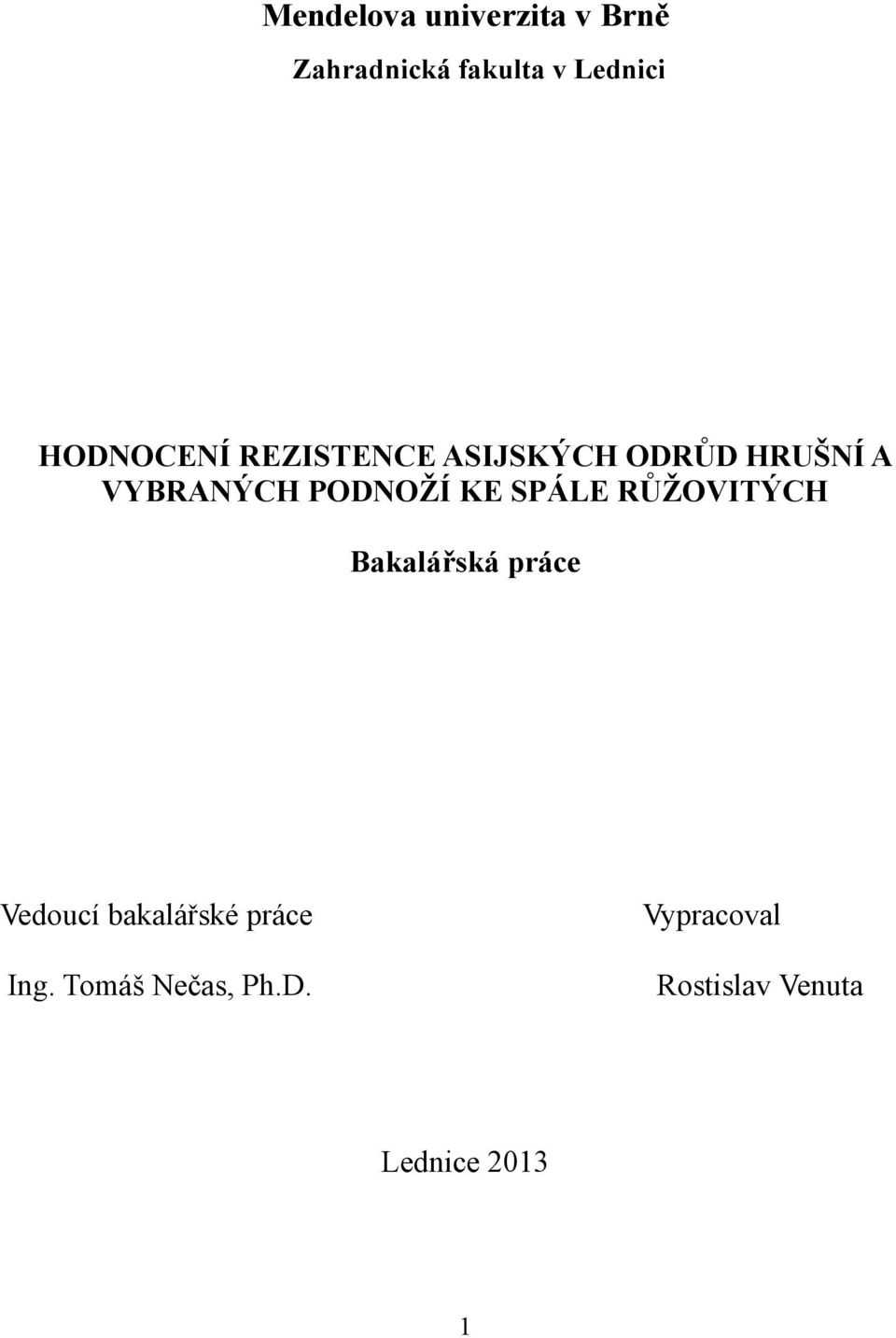 PODNOŽÍ KE SPÁLE RŮŽOVITÝCH Bakalářská práce Vedoucí