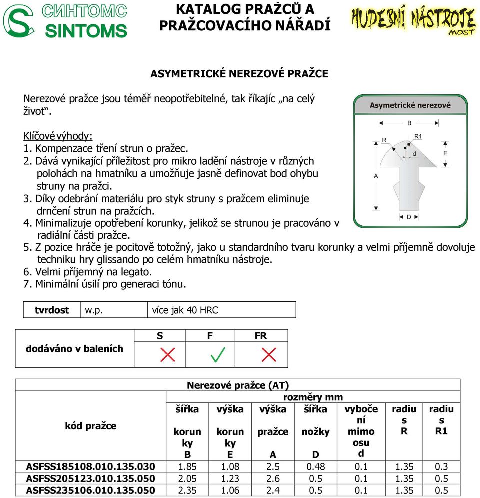 Díky odebrání materiálu pro styk struny s pražcem eliminuje drnčení strun na pražcích. 4. Minimalizuje opotřebení korunky, jelikož se strunou je pracováno v radiální části pražce. 5.